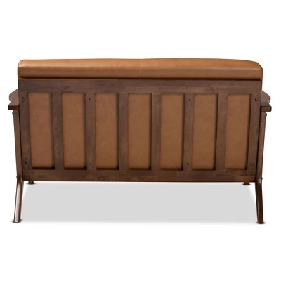 Bianca Wood And Tan Faux Leather Loveseat Tan/Walnut Brown - Baxton Studio 2 Bianca Wood And Tan Faux Leather Loveseat Tan/Walnut Brown - Baxton Studio - Image 2