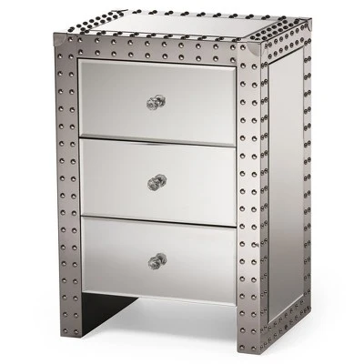 Azura Nightstand Bedside Table Silver - Baxton Studio 2 Azura Nightstand Bedside Table Silver - Baxton Studio - Image 2