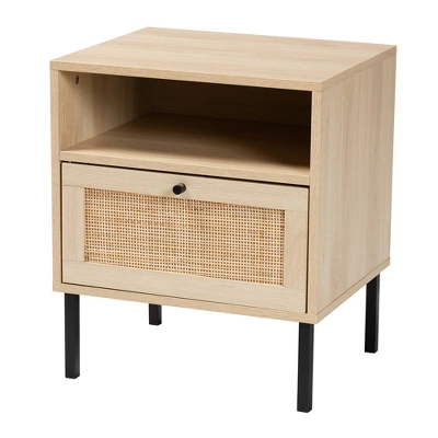 Caterina Wood And Natural Rattan 1 Door End Table Natural Brown/Black - Baxton Studio 1 Caterina Wood And Natural Rattan 1 Door End Table Natural Brown/Black - Baxton Studio
