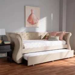 Twin Cherine Classic And Contemporary Fabric Upholstered Daybed With Trundle Beige - Baxton Studio 17 Twin Cherine Classic And Contemporary Fabric Upholstered Daybed With Trundle Beige - Baxton Studio -Baxton Studio GUEST 1ddb529b 94c6 4095 8035 3a78f3f007ec