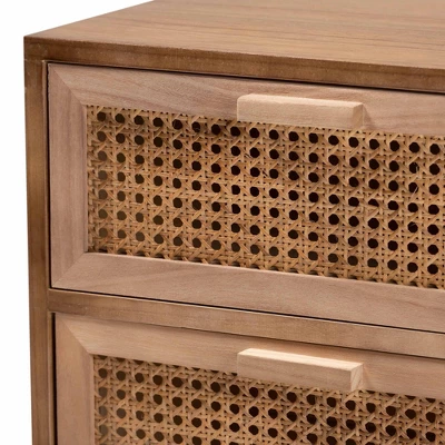 Baden Wood With Rattan 3 Drawer Nightstand Walnut Brown - Baxton Studio 7 Baden Wood With Rattan 3 Drawer Nightstand Walnut Brown - Baxton Studio - Image 7