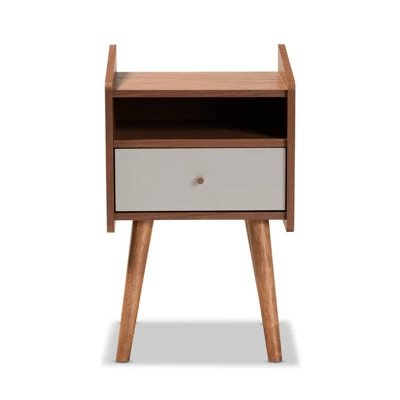 Elario Wood 1 Drawer Nightstand White/Walnut/Brown - Baxton Studio 2 Elario Wood 1 Drawer Nightstand White/Walnut/Brown - Baxton Studio - Image 2