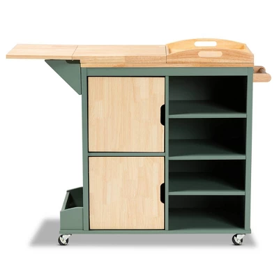 Dorthy Two-Tone Wood Kitchen Cart Green/Natural - Baxton Studio 2 Dorthy Two-Tone Wood Kitchen Cart Green/Natural - Baxton Studio - Image 2