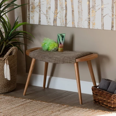 Banner Fabric Upholstered And Wood Accent Bench - Light Brown/Oak Brown - Baxton Studio 1 Banner Fabric Upholstered And Wood Accent Bench - Light Brown/Oak Brown - Baxton Studio
