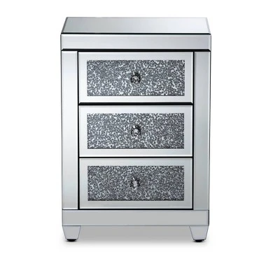 Ralston 3 Drawers Mirrored Nightstand - Baxton Studio 2 Ralston 3 Drawers Mirrored Nightstand - Baxton Studio - Image 2