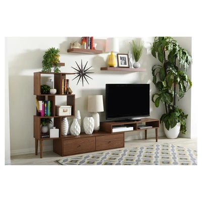 Haversham Mid-Century Retro Modern Display TV Stand For TVs Up To 60" Walnut Brown - Baxton Studio 4 Haversham Mid-Century Retro Modern Display TV Stand For TVs Up To 60" Walnut Brown - Baxton Studio - Image 4