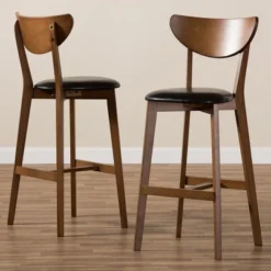 Set Of 2 Eline Mid-Century Modern Walnut Finished Wood Faux Leather Upholstered Barstools Black - Baxton Studio 12 Set Of 2 Eline Mid-Century Modern Walnut Finished Wood Faux Leather Upholstered Barstools Black - Baxton Studio -Baxton Studio GUEST 1f4abcb3 f1ce 4892 907d 6652f9e03e2c