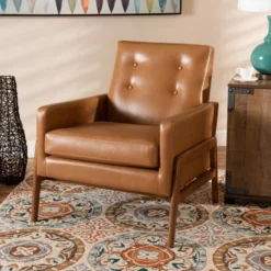 Perris Mid-Century Faux Leather Upholstered Wood Lounge Chair Walnut/Brown - Baxton Studio 12 Perris Mid-Century Faux Leather Upholstered Wood Lounge Chair Walnut/Brown - Baxton Studio -Baxton Studio GUEST 1f667892 a5dd 4ef4 809d a8a05fe9cc24