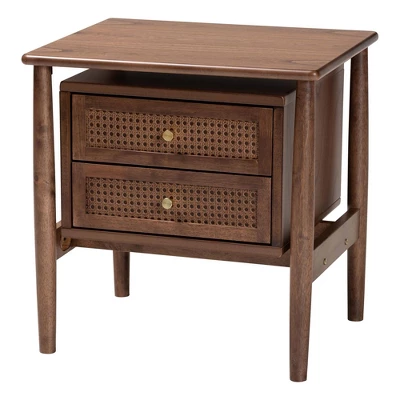 Baxton Studio Alyssa Wood 2 Drawer Nightstand Woven With Rattan Walnut Brown 5 Baxton Studio Alyssa Wood 2 Drawer Nightstand Woven With Rattan Walnut Brown - Image 5