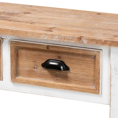 Benedict Two-Tone Wood 3 Drawer Console Table White/Oak - Baxton Studio 4 Benedict Two-Tone Wood 3 Drawer Console Table White/Oak - Baxton Studio - Image 4
