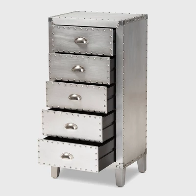 Carrel Metal 5 Drawer Accent Chest Silver - Baxton Studio 1 Carrel Metal 5 Drawer Accent Chest Silver - Baxton Studio