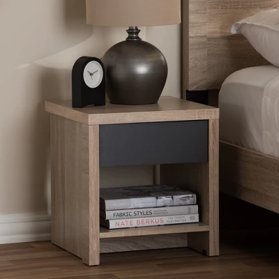 Jamie Modern And Contemporary Two - Tone Wood 1 - Drawer 1 - Shelf Nightstand - Brown - Baxton Studio 5 Jamie Modern And Contemporary Two - Tone Wood 1 - Drawer 1 - Shelf Nightstand - Brown - Baxton Studio - Image 5