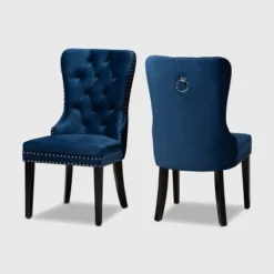 2pc Remy Velvet Upholstered Wood Dining Chair Set Blue/Espresso - Baxton Studio: Oak Frame, Soft Touch -Baxton Studio GUEST 209cb27f f0bd 465f ada9 6ad7b70633de