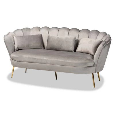 Genia Velvet Fabric Upholstered And Metal Sofa Gray/Gold - Baxton Studio 3 Genia Velvet Fabric Upholstered And Metal Sofa Gray/Gold - Baxton Studio - Image 3