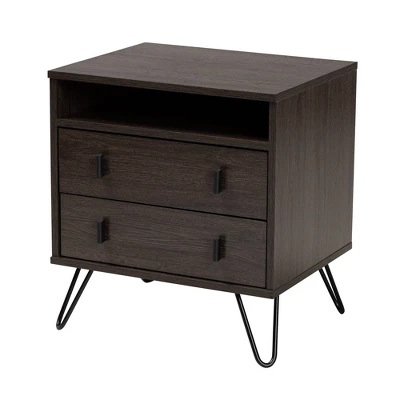 Glover Wood And Metal 2 Drawer Nightstand Brown/Gold - Baxton Studio 1 Glover Wood And Metal 2 Drawer Nightstand Brown/Gold - Baxton Studio