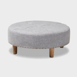 Baxton Studio Vinet Natural Wood Cocktail Ottoman Gray: Modern Upholstered Round Coffee Table, 250lb Capacity 9 Baxton Studio Vinet Natural Wood Cocktail Ottoman Gray: Modern Upholstered Round Coffee Table, 250lb Capacity -Baxton Studio GUEST 21579b5d 1831 4c4f 8abf 1e74ada685a8