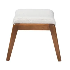 Roxy Boucle Upholstered And Wood Ottoman Footstool Off White/Walnut Brown - Baxton Studio: Mid-Century, Foam Padded, Retro Style -Baxton Studio GUEST 21761f4c d61c 4872 b6dc 8116cadaa89d