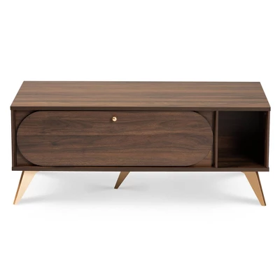 Edel Mid-Century Modern Coffee Table Walnut/Brown/Gold - Baxton Studio 2 Edel Mid-Century Modern Coffee Table Walnut/Brown/Gold - Baxton Studio - Image 2