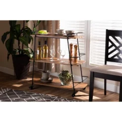 3 Tier Bernard Industrial Metal And Wood Mobile Wine Bar Cart Black/Walnut - Baxton Studio -Baxton Studio GUEST 21e303c4 a68d 409f 9423 7faa5d2755e8