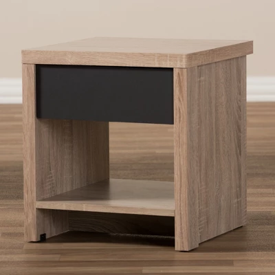 Jamie Modern And Contemporary Two - Tone Wood 1 - Drawer 1 - Shelf Nightstand - Brown - Baxton Studio 6 Jamie Modern And Contemporary Two - Tone Wood 1 - Drawer 1 - Shelf Nightstand - Brown - Baxton Studio - Image 6