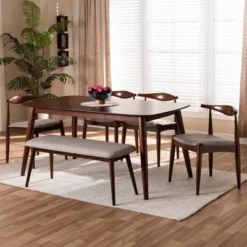 6pc Aeron Wood Dining Set Light Gray/Walnut - Baxton Studio -Baxton Studio GUEST 2226fa19 3496 4e06 9657 4a16968151ec