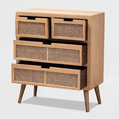 Alina Wood And Rattan 4 Drawer Accent Chest Oak - Baxton Studio 1 Alina Wood And Rattan 4 Drawer Accent Chest Oak - Baxton Studio