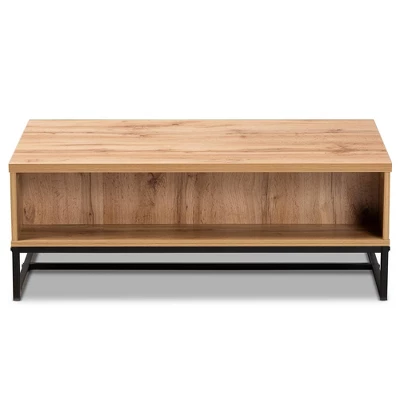Franklin Wood And Metal 2 Drawer Coffee Table Oak/Black - Baxton Studio: Large Storage, Modern Design 4 Franklin Wood And Metal 2 Drawer Coffee Table Oak/Black - Baxton Studio: Large Storage, Modern Design - Image 4