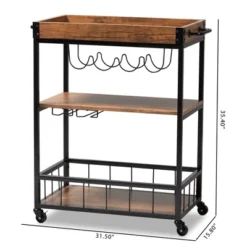 Cerne Oak And Finished Mobile Metal Bar Cart With Wine Bottle Rack Brown - Baxton Studio 17 Cerne Oak And Finished Mobile Metal Bar Cart With Wine Bottle Rack Brown - Baxton Studio -Baxton Studio GUEST 23852120 e3f0 4275 b03e 8fb5cb87f867