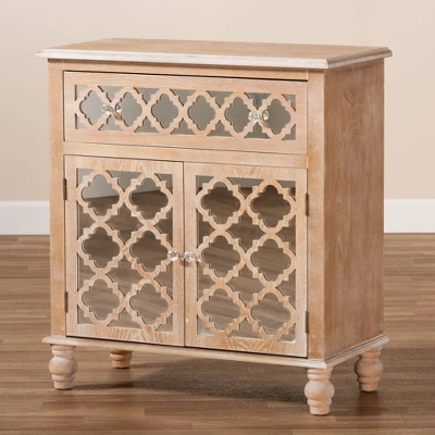 1 Drawer Leah Mirrored Storage Cabinet Whitewashed Brown - Baxton Studio 7 1 Drawer Leah Mirrored Storage Cabinet Whitewashed Brown - Baxton Studio - Image 7