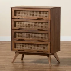 Barrett Wood And Synthetic Rattan 4 Drawer Chest Walnut Brown - Baxton Studio -Baxton Studio GUEST 241b0c82 731b 4a21 a682 628546c5680c