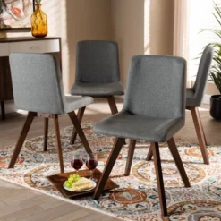 Set Of 4 Pernille Fabric Upholstered Walnut Finished Dining Chairs Gray/Walnut - Baxton Studio -Baxton Studio GUEST 241dbba0 ab8e 4bc5 950b 9813e998db5b