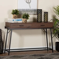 Eivor Wood And Metal 2 Drawer Console Table Walnut Brown/Black - Baxton Studio 10 Eivor Wood And Metal 2 Drawer Console Table Walnut Brown/Black - Baxton Studio -Baxton Studio GUEST 242be0e4 51a7 40c2 8160 01cbc636c06d