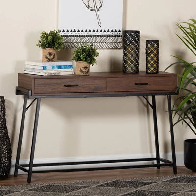 Eivor Wood And Metal 2 Drawer Console Table Walnut Brown/Black - Baxton Studio 3 Eivor Wood And Metal 2 Drawer Console Table Walnut Brown/Black - Baxton Studio - Image 3