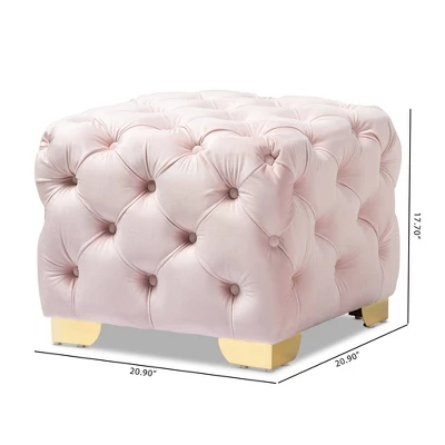 Avara Velvet Finished Button Tufted Ottoman Pink - Baxton Studio 5 Avara Velvet Finished Button Tufted Ottoman Pink - Baxton Studio - Image 5
