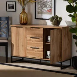 Reid Wood & Metal 3 Drawer Sideboard Buffet Oak/Black - Baxton Studio 15 Reid Wood & Metal 3 Drawer Sideboard Buffet Oak/Black - Baxton Studio -Baxton Studio GUEST 24cf6c2a 0d25 4173 a84a 1755069b614c