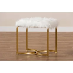 Gwyn Glam And Luxe Faux Fur Upholstered And Metal Ottoman White/Gold - Baxton Studio 11 Gwyn Glam And Luxe Faux Fur Upholstered And Metal Ottoman White/Gold - Baxton Studio -Baxton Studio GUEST 254bdc79 dadc 44e3 b1f2 cc9b3b7a3aec