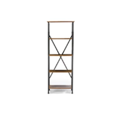 74.25" Lancashire Wood & Metal Bookcase Brown - Baxton Studio 2 74.25" Lancashire Wood & Metal Bookcase Brown - Baxton Studio - Image 2