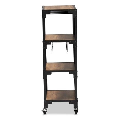 4 Tier Victor Wood And Metal Mobile Wine Cart Walnut/Black - Baxton Studio 2 4 Tier Victor Wood And Metal Mobile Wine Cart Walnut/Black - Baxton Studio - Image 2