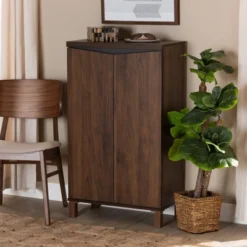 Talon Two-Tone Wood 2 Door Shoe Storage Cabinet Walnut Brown/Dark Gray - Baxton Studio 17 Talon Two-Tone Wood 2 Door Shoe Storage Cabinet Walnut Brown/Dark Gray - Baxton Studio -Baxton Studio GUEST 25c31e91 fe1f 4aba 9c74 f536e5d3a454