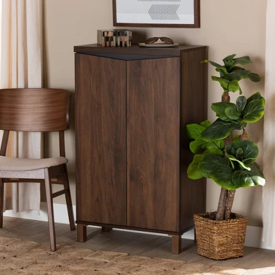 Talon Two-Tone Wood 2 Door Shoe Storage Cabinet Walnut Brown/Dark Gray - Baxton Studio 7 Talon Two-Tone Wood 2 Door Shoe Storage Cabinet Walnut Brown/Dark Gray - Baxton Studio - Image 7