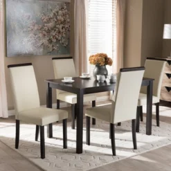 5pc Daveney Modern And Contemporary Espresso Faux Leather Upholstered Dining Set Cream, Dark Brown - Baxton Studio 7 5pc Daveney Modern And Contemporary Espresso Faux Leather Upholstered Dining Set Cream, Dark Brown - Baxton Studio -Baxton Studio GUEST 2611433a 4936 4a30 9f12 ac35d5d91513