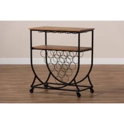 Dania Antique Vintage Industrial Metal And Wood Mobile Wine Bar Cart Black/Walnut - Baxton Studio 13 Dania Antique Vintage Industrial Metal And Wood Mobile Wine Bar Cart Black/Walnut - Baxton Studio -Baxton Studio GUEST 267fdb9b e323 446f 973f 561cf8ee4181