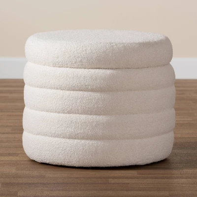 Tabitha Boucle Upholstered Storage Ottoman Ivory - Baxton Studio: Contemporary Round, No Assembly Required 6 Tabitha Boucle Upholstered Storage Ottoman Ivory - Baxton Studio: Contemporary Round, No Assembly Required - Image 6