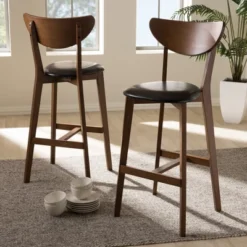 Set Of 2 Eline Mid-Century Modern Walnut Finished Wood Faux Leather Upholstered Barstools Black - Baxton Studio 11 Set Of 2 Eline Mid-Century Modern Walnut Finished Wood Faux Leather Upholstered Barstools Black - Baxton Studio -Baxton Studio GUEST 273c4be3 93d6 44f0 989f cf3d236fd718