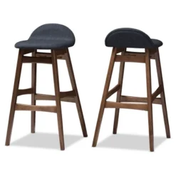 Baxton Studio 3 2pc 30" Fabric Upholstered Wood Finishing Barstool Dark Blue - Baxton Studio