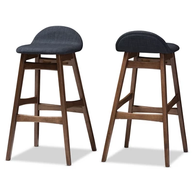 2pc 30" Fabric Upholstered Wood Finishing Barstool Dark Blue - Baxton Studio 1 2pc 30" Fabric Upholstered Wood Finishing Barstool Dark Blue - Baxton Studio