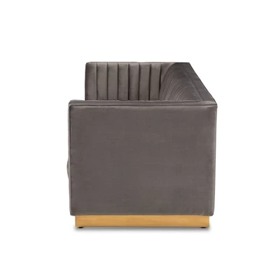 Aveline Velvet Upholstered Finished Sofa Gray/Gold - Baxton Studio 2 Aveline Velvet Upholstered Finished Sofa Gray/Gold - Baxton Studio - Image 2