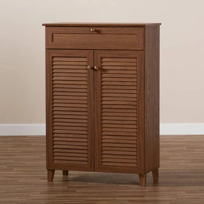 Shelf Wood Shoe Storage Cabinet With Drawer Coolidge Brown - Baxton Studio 8 Shelf Wood Shoe Storage Cabinet With Drawer Coolidge Brown - Baxton Studio - Image 8