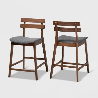 Set Of 2 Larine Wood Counter Height Barstools - Baxton Studio 8 Set Of 2 Larine Wood Counter Height Barstools - Baxton Studio - Image 8