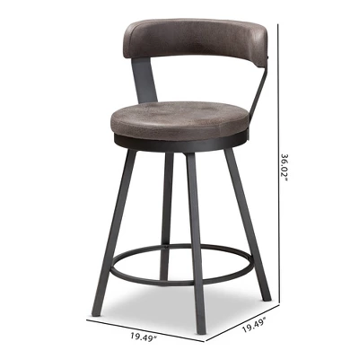 Set Of 2 Arcene Faux Leather Upholstered Pub Counter Height Barstools Gray/Black - Baxton Studio 6 Set Of 2 Arcene Faux Leather Upholstered Pub Counter Height Barstools Gray/Black - Baxton Studio - Image 6